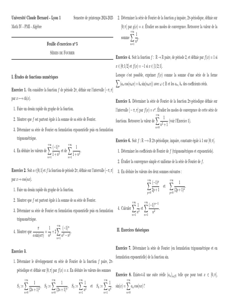 Exercices sur les séries de Fourier | PDF | Fonction (Mathématiques ...