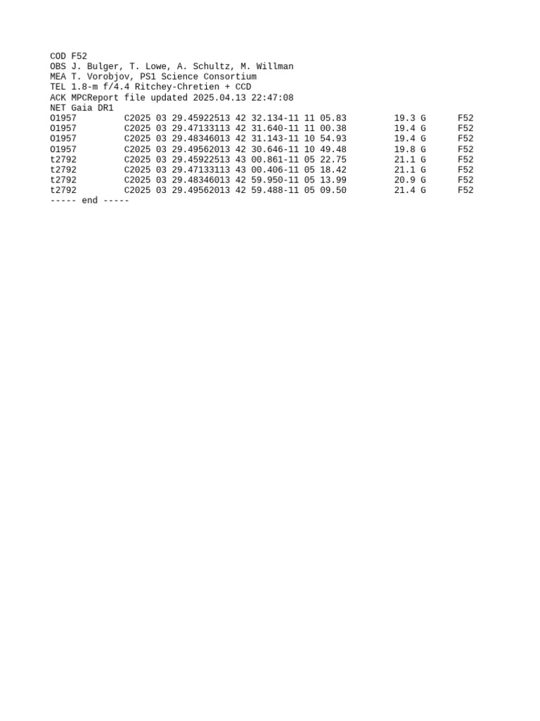 COD F52 Observation Data Report | PDF