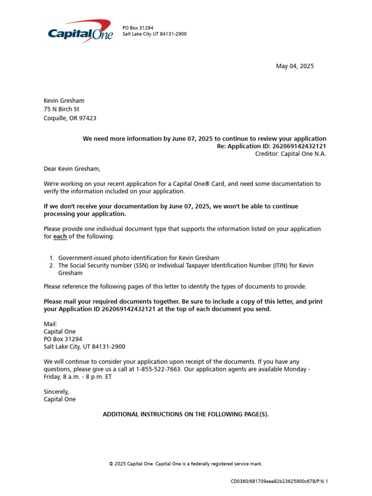 Capital One Application Document Request | PDF | Social Security Number ...
