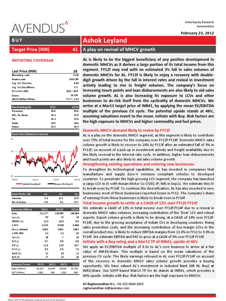 Ashok Leyland Avendus Report PDF Financial Analyst Securities (Finance)
