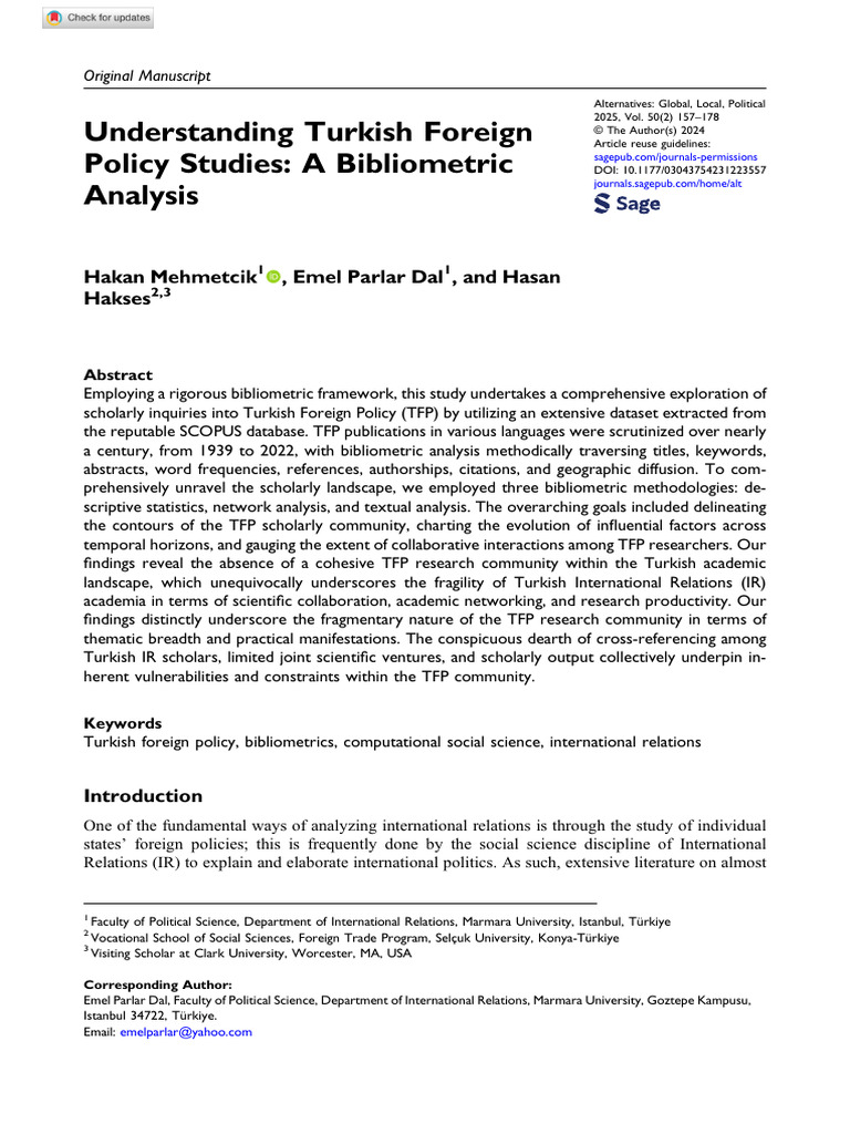 Turkish Foreign Policy Bibliometric Study | PDF | Data | Citation