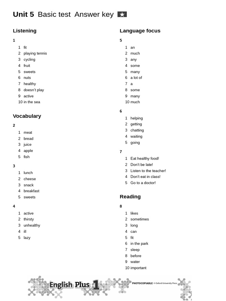 Unit - 5 - Basic - Test - Answers Aj | PDF
