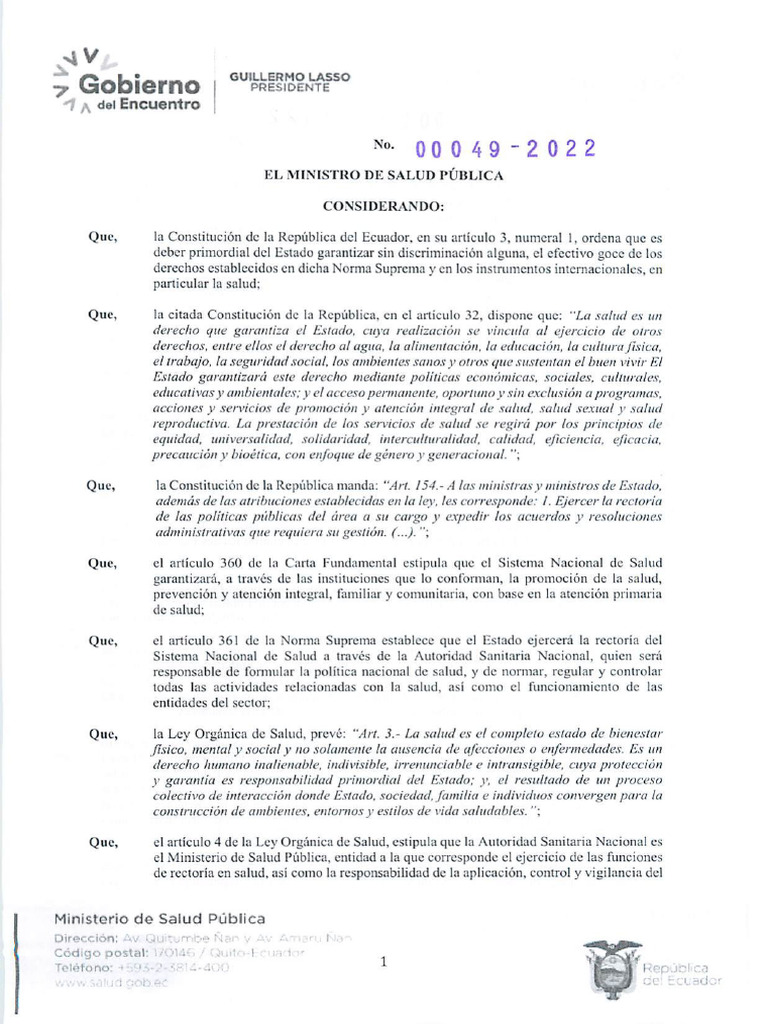 Políticas de Salud en Ecuador 2022 | PDF | Ministerio (Departamento de ...