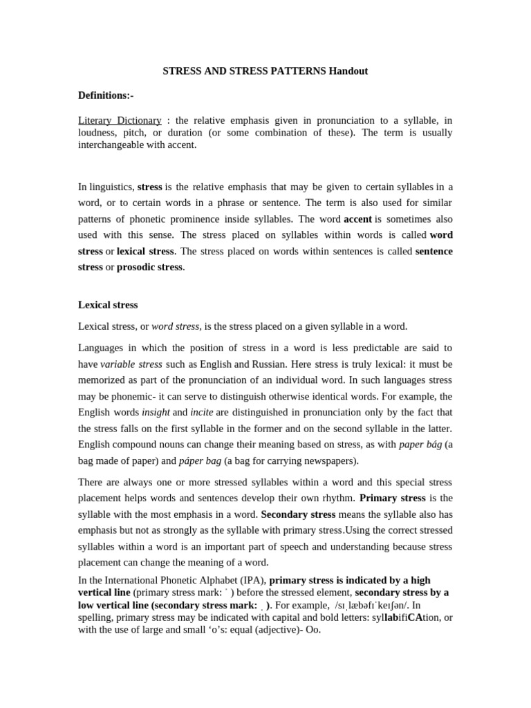 Understanding Stress Patterns in English | PDF | Stress (Linguistics ...
