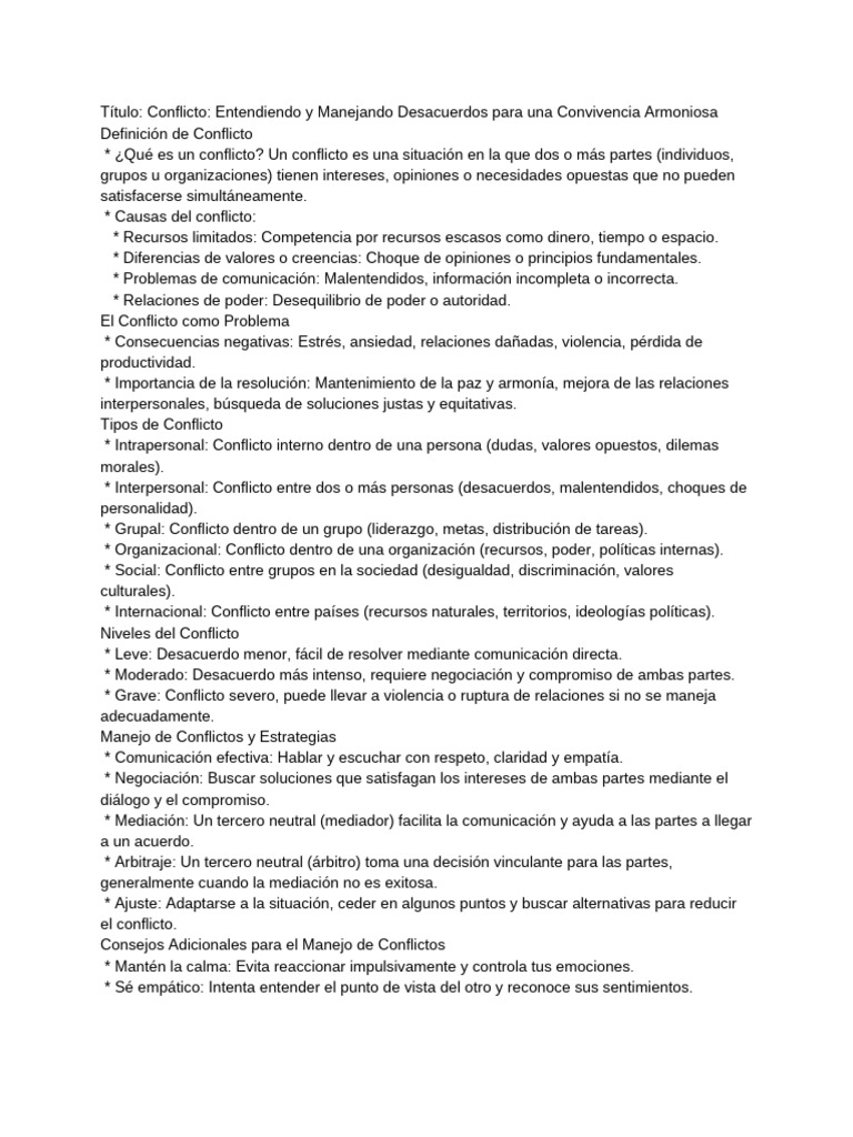 Manejo Efectivo de Conflictos y Desacuerdos | PDF | Conflicto (proceso ...