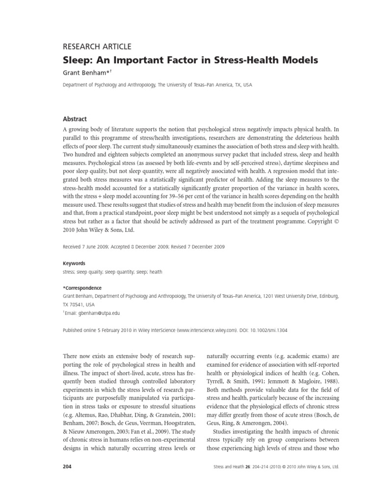 Sleep's Role in Stress and Health | PDF | Sleep | Determinants Of Health