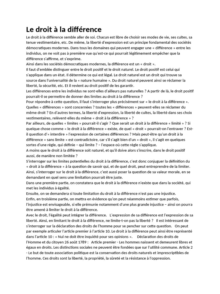 Le droit à la différence en question | PDF | Loi naturelle | Liberté
