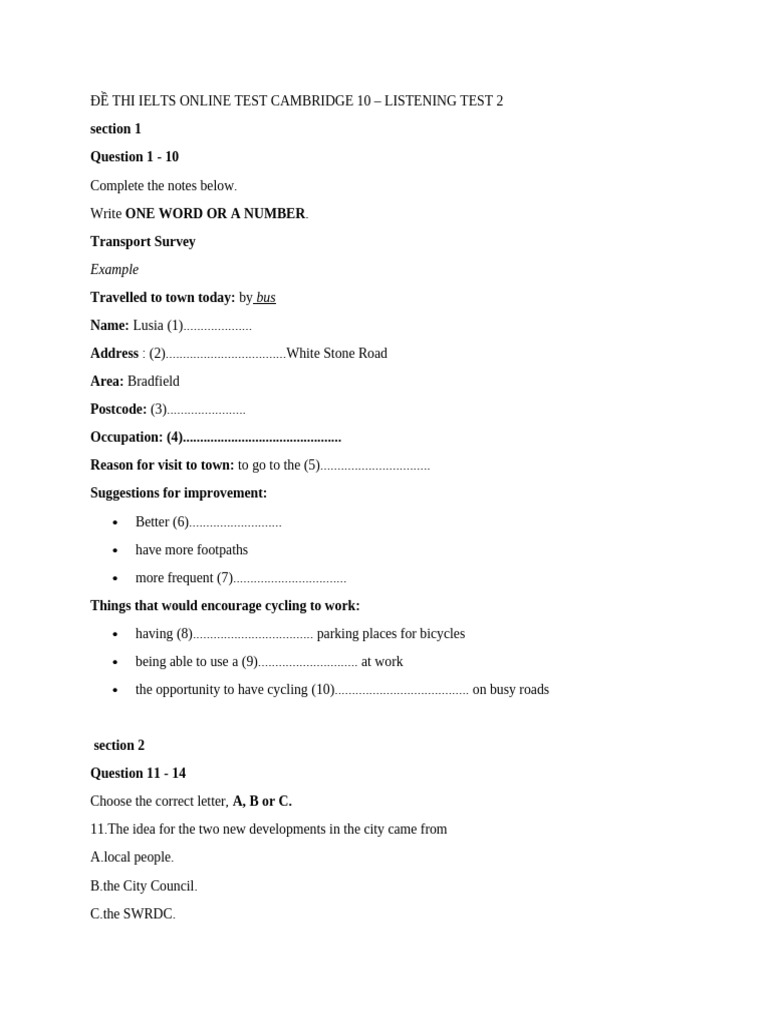 IELTS Listening Test 2 - Cambridge 10 | PDF