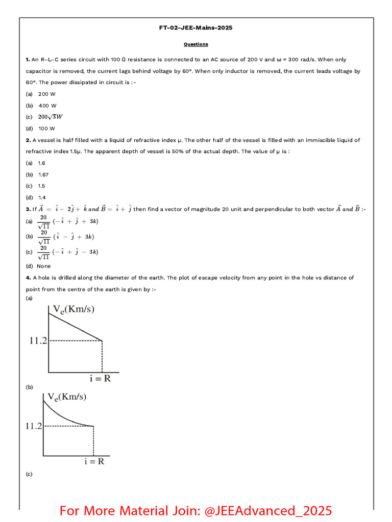 JEE Mains 2025 Physics Questions | PDF | Chemical Equilibrium ...