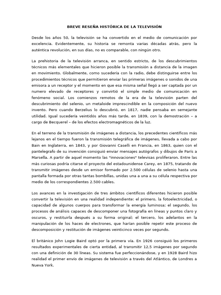 Breve historia de la televisión | PDF | Televisión