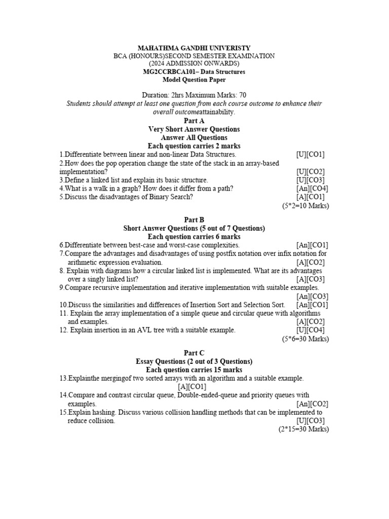 BCA Model Question Papers for 2024 | PDF | Computing | Computer Programming