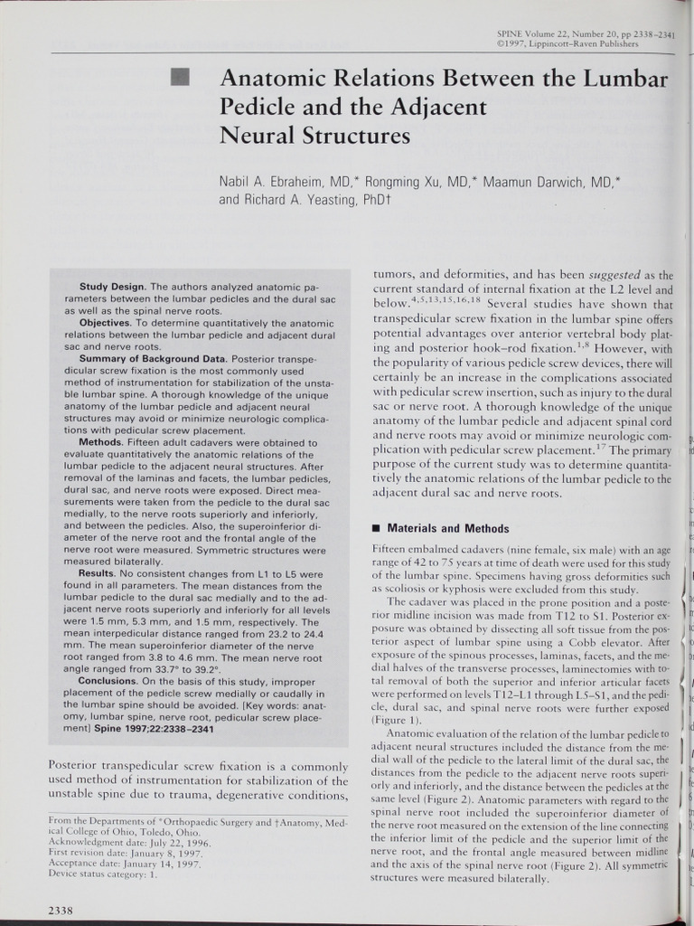 Anatomic Relations Between The Lumbar Pedicle and The Adjacent Neural ...