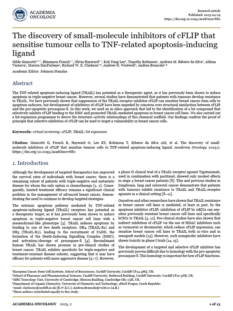 The Discovery of Small Molecule Inhibito | PDF | Apoptosis | Cancer