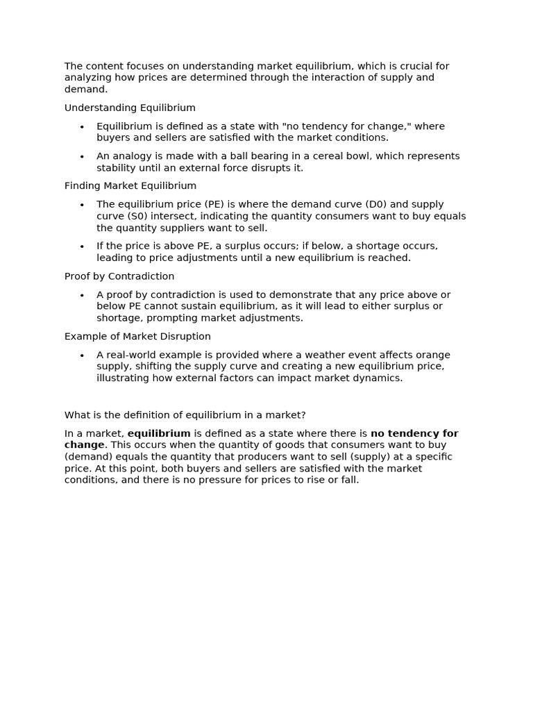 Understanding Market Equilibrium Dynamics | PDF | Economic Equilibrium ...