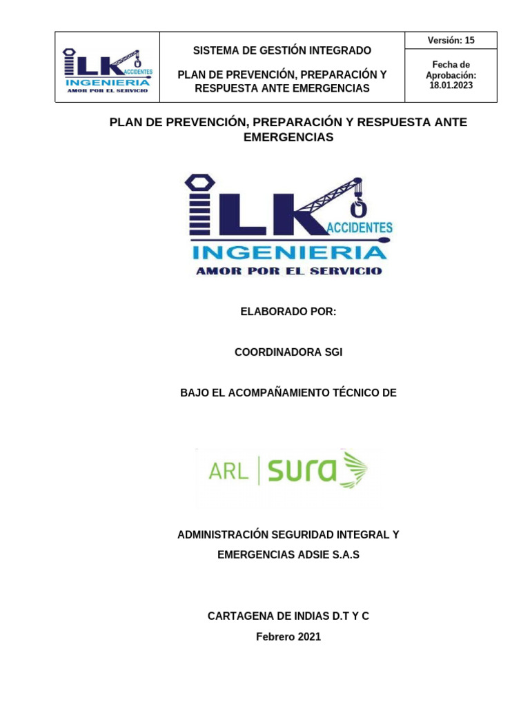 Plan de Prevención, Preparación y Respuesta Ante Emergencias Ilk ...