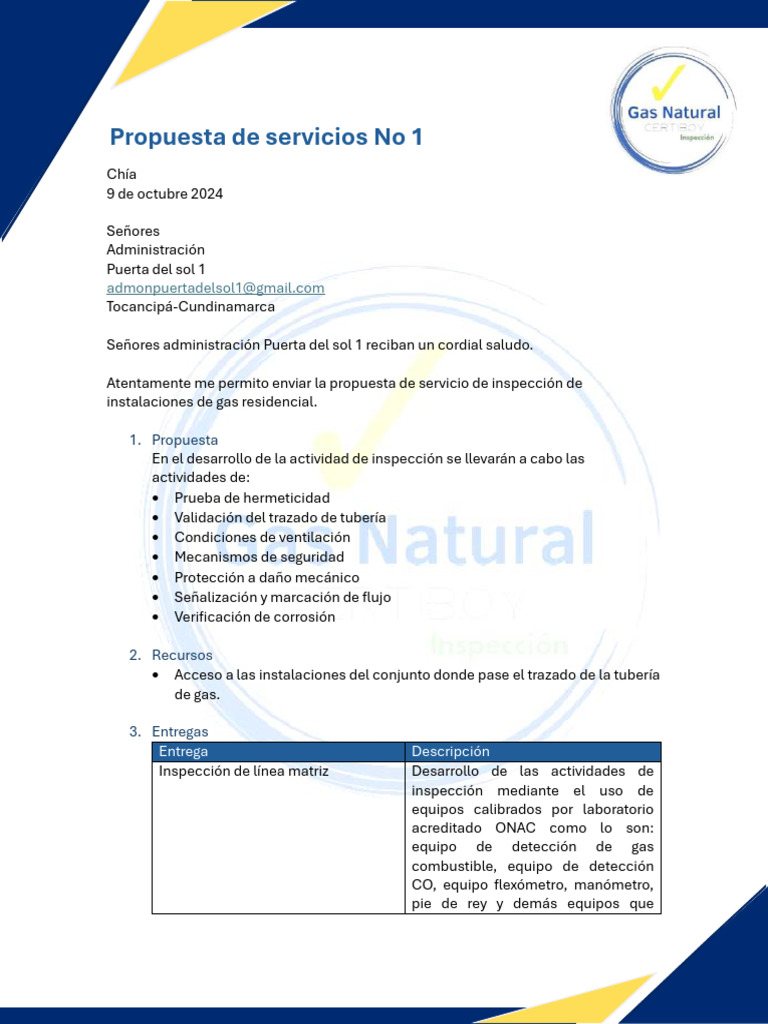Propuesta de Servicios No 1 | PDF