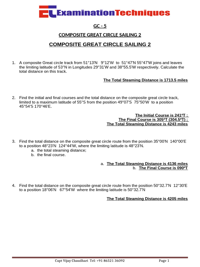 Composite Great Circle Sailing Distances | PDF