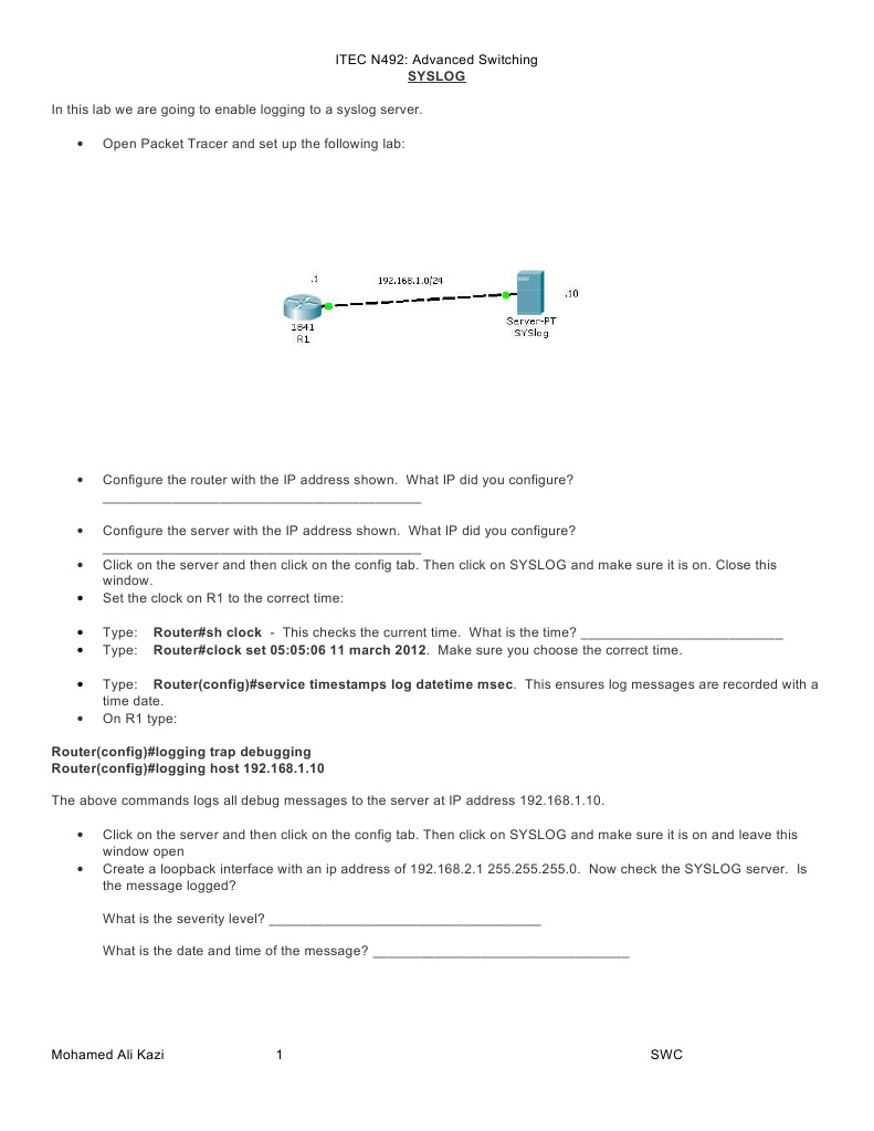 Advanced Syslog Configuration Lab | PDF