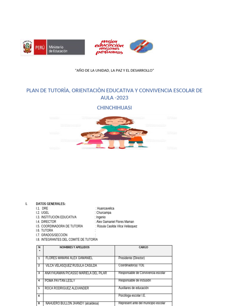 Plan de Tutorìa de Aula - 2023 | PDF | Discriminación | Salón de clases