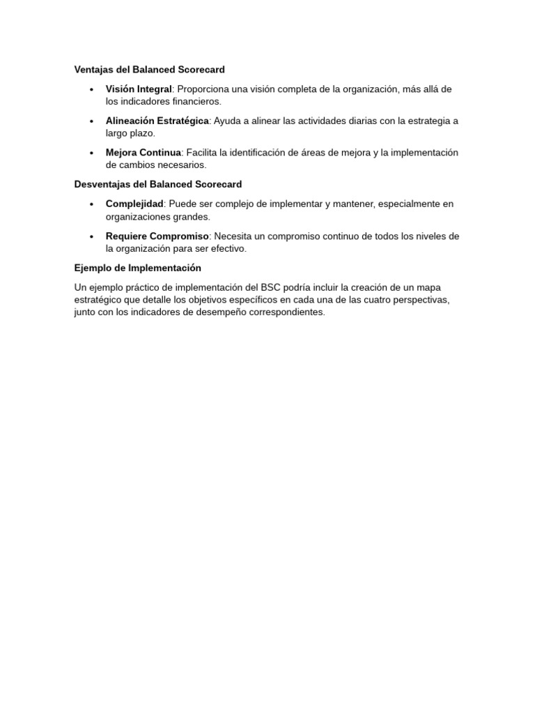 Ventajas y desventajas del Balanced Scorecard | PDF