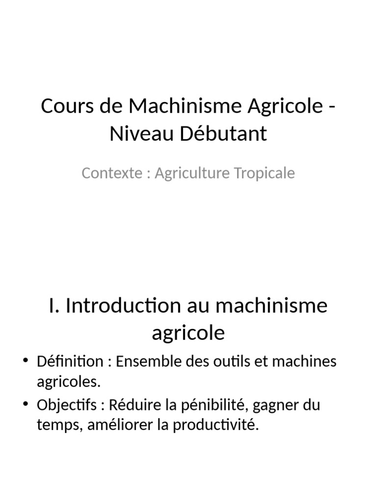 Introduction au Machinisme Agricole | PDF