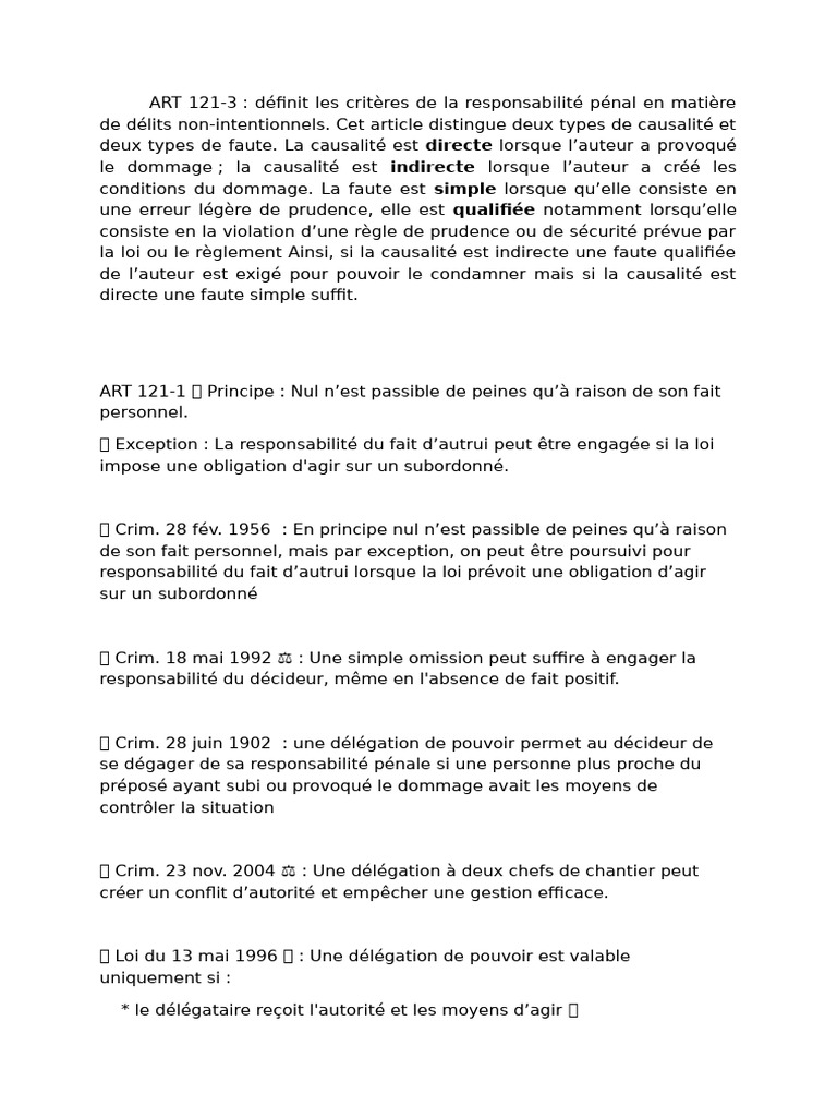 Responsabilité pénale et délits non-intentionnels | PDF | Loi ...