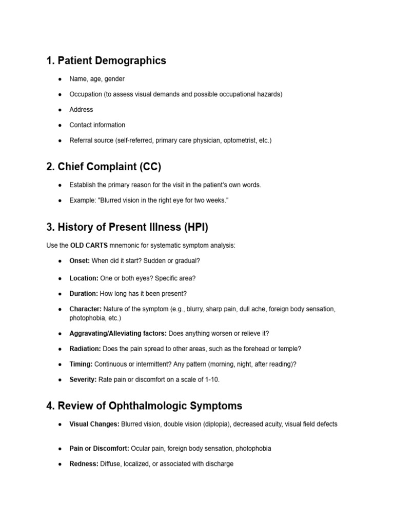 HPI and Ophthalmologic Assessment Guide | PDF | Glaucoma | Cataract
