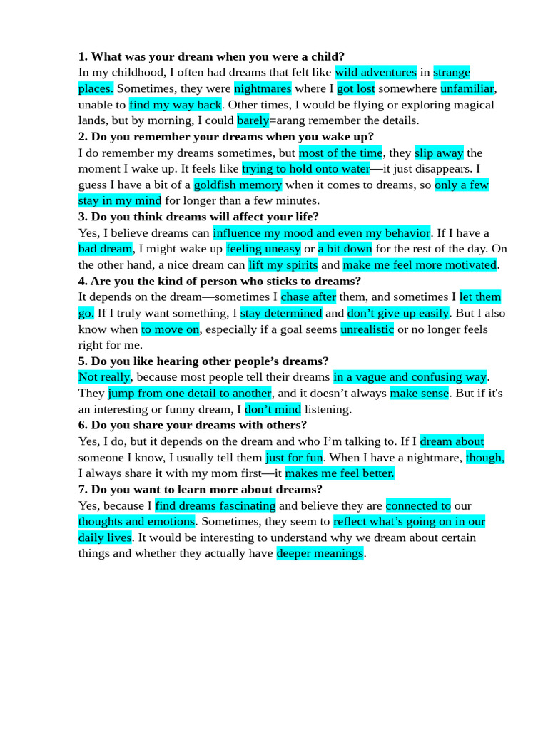 Exploring Childhood Dreams and Their Impact | PDF