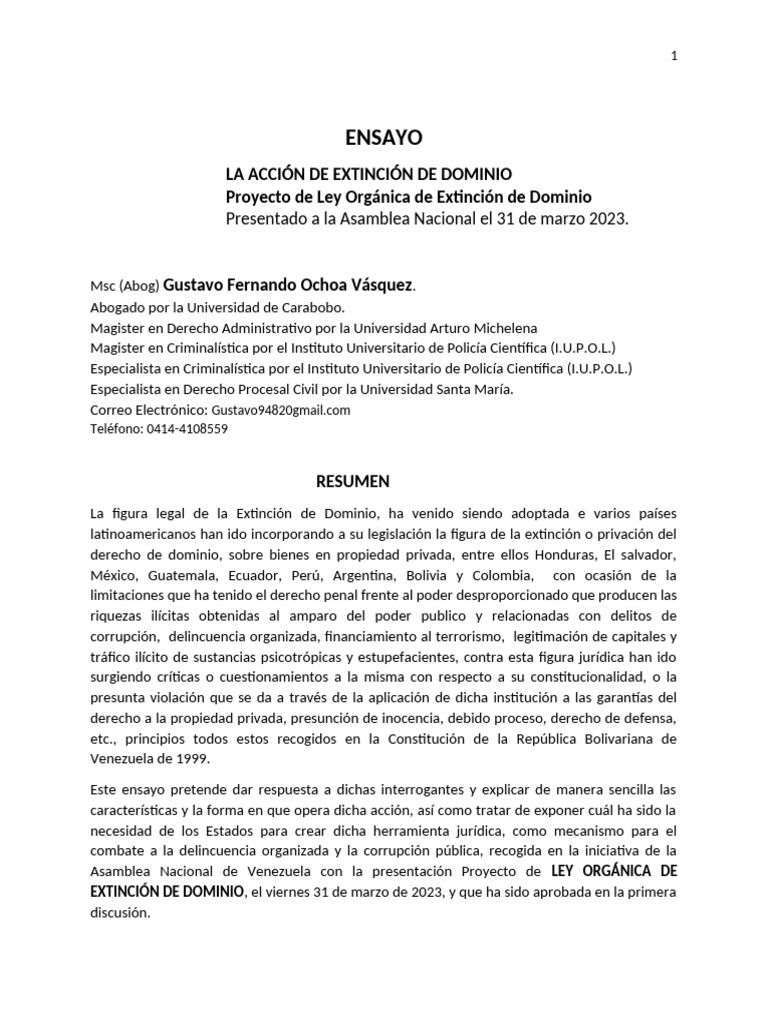 Proyecto de Ensayo Sobre La Ley Organica de Extencion de Dominio - 12. ...