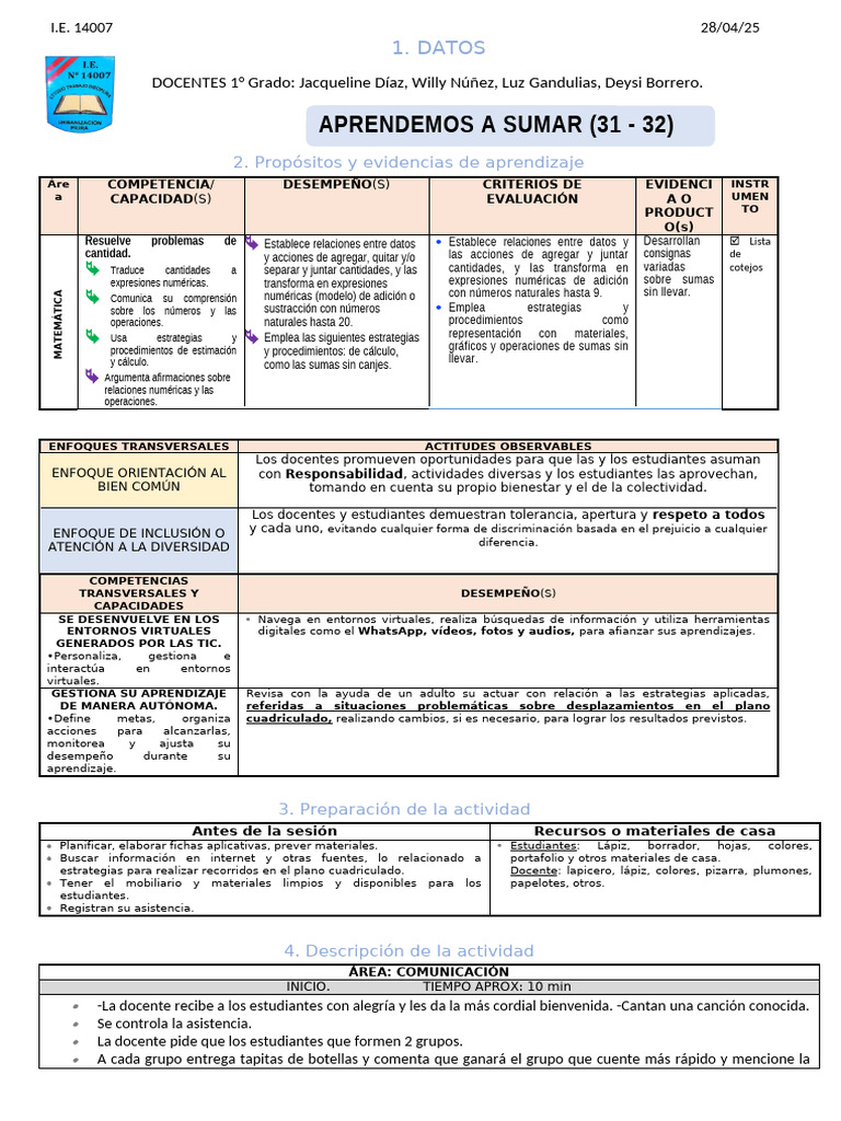 Aprendemos a Sumar en Primer Grado | PDF | Aprendizaje | Matemática ...