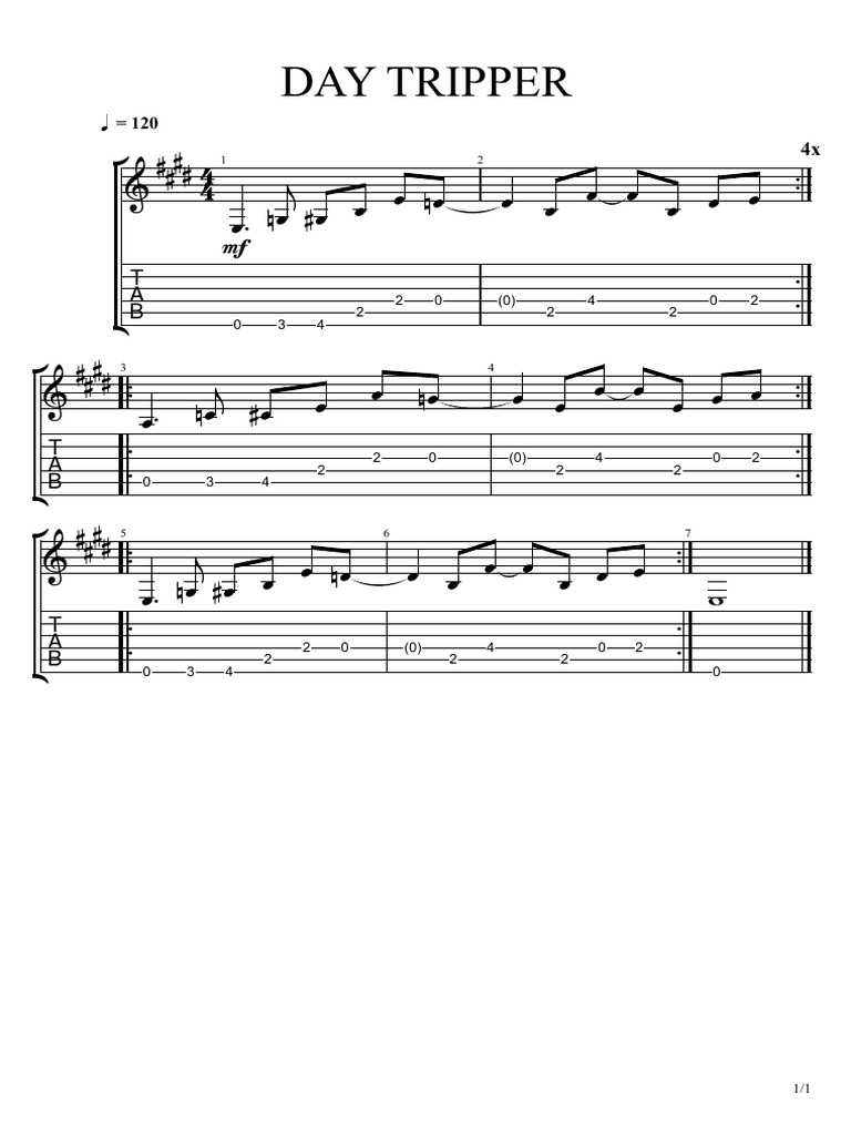Day Tripper Guitar Tab and BPM | PDF