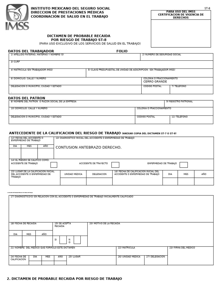 Dictamen ST-8: Probable Recaída IMSS | PDF