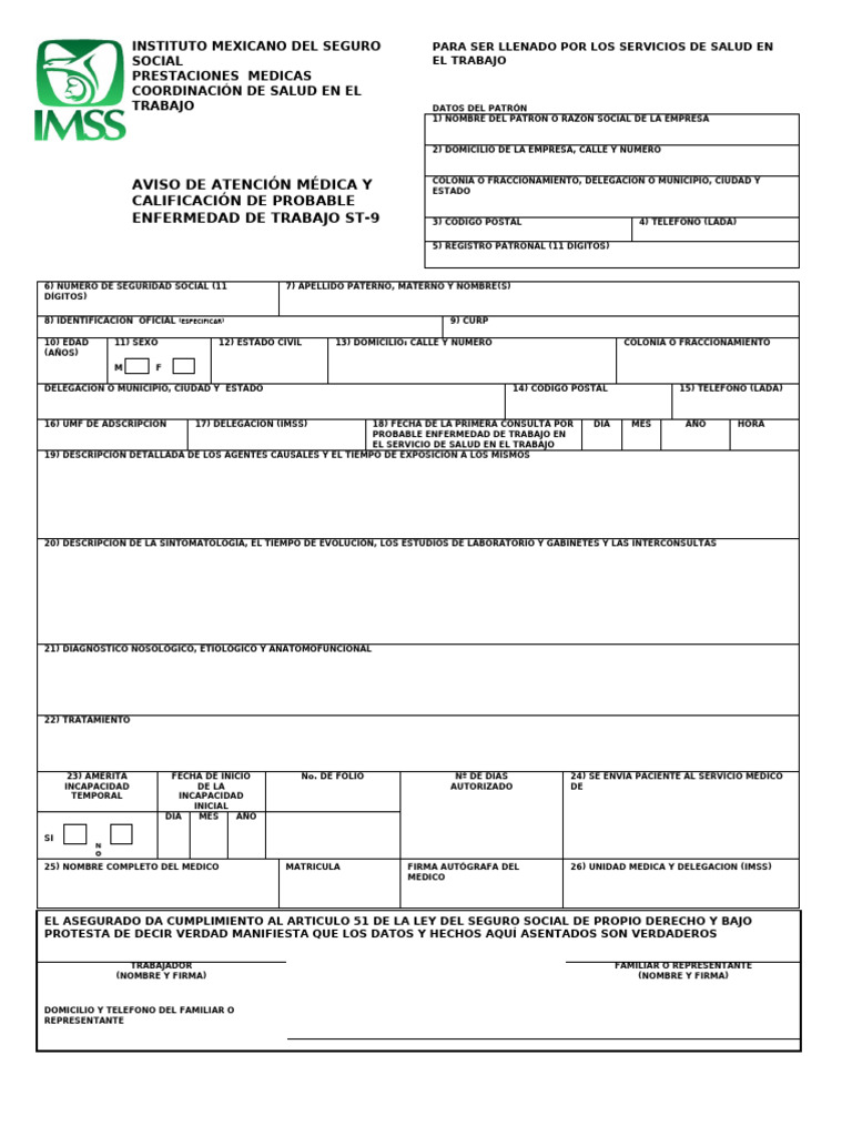 Formato ST-9 para Enfermedades Laborales | PDF | Cuidado de la salud