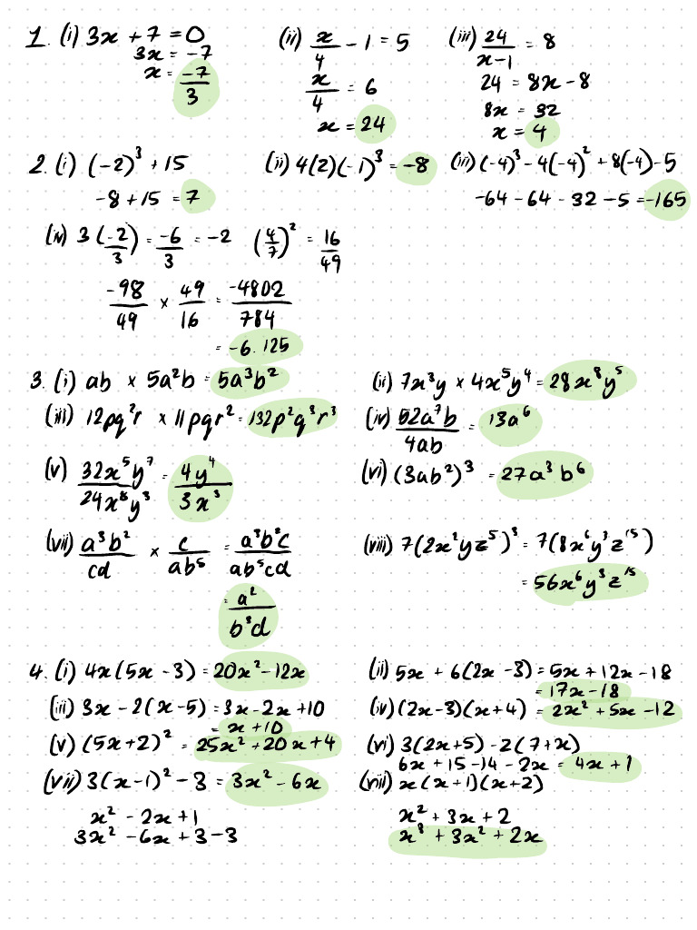 Year 1 Mathematics Homework 1 Algebra | PDF
