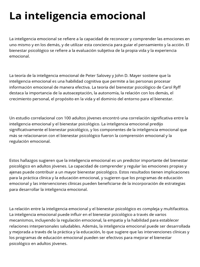 Inteligencia emocional y bienestar psicológico | PDF | Las emociones ...