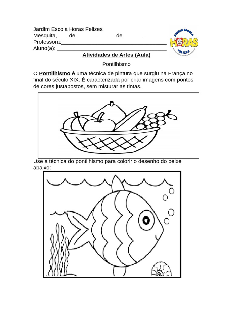 Atividade de Pontilhismo: Colorindo Peixes | PDF