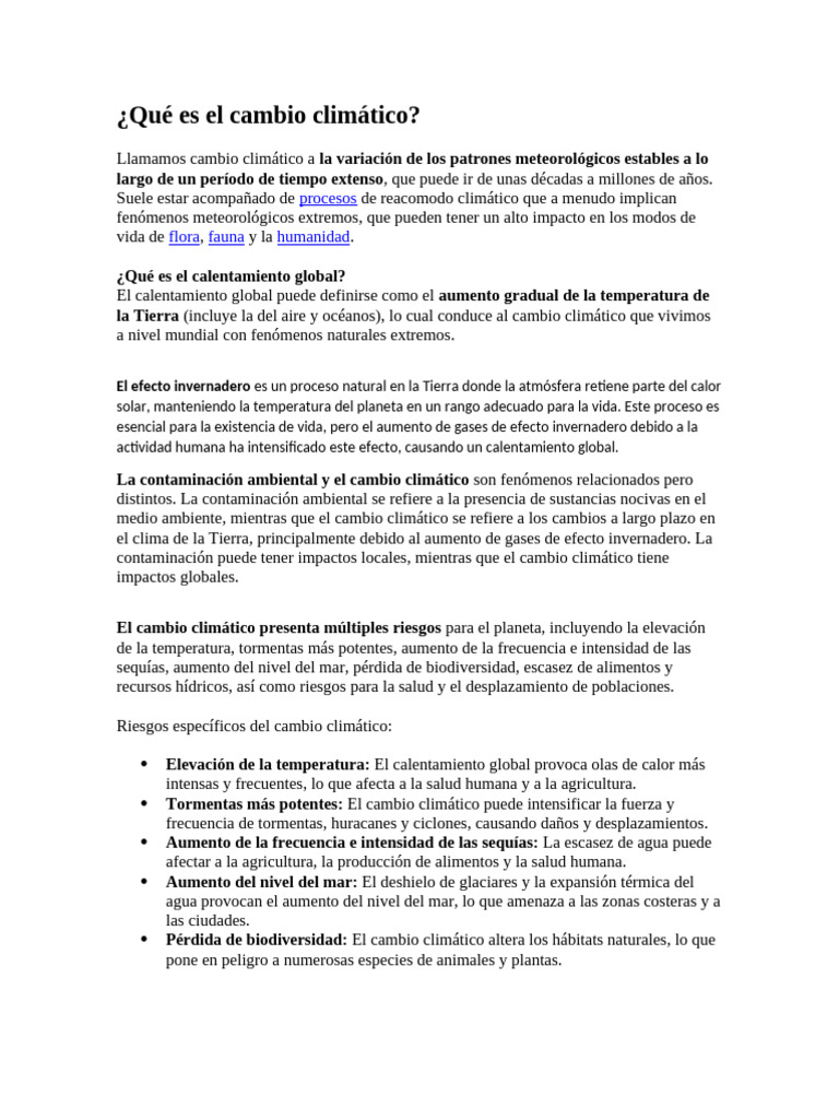 Efectos del Cambio Climático Global | PDF | Gases de efecto invernadero ...