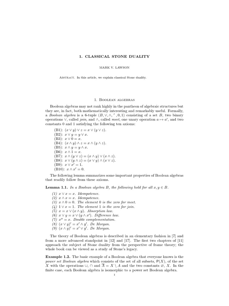 Classical Stone Duality Explained | PDF | Boolean Algebra | Teaching ...