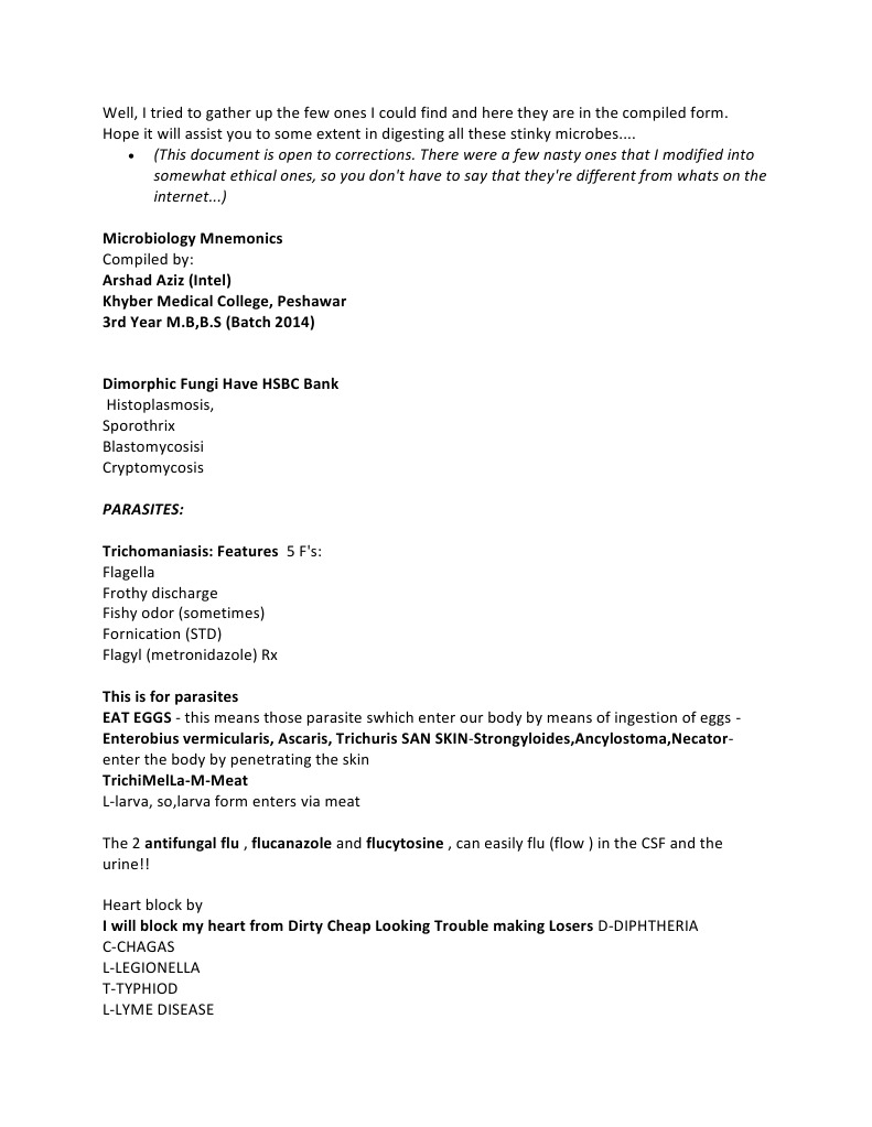 Microbiology Mnemonics PDF Streptococcus Virus