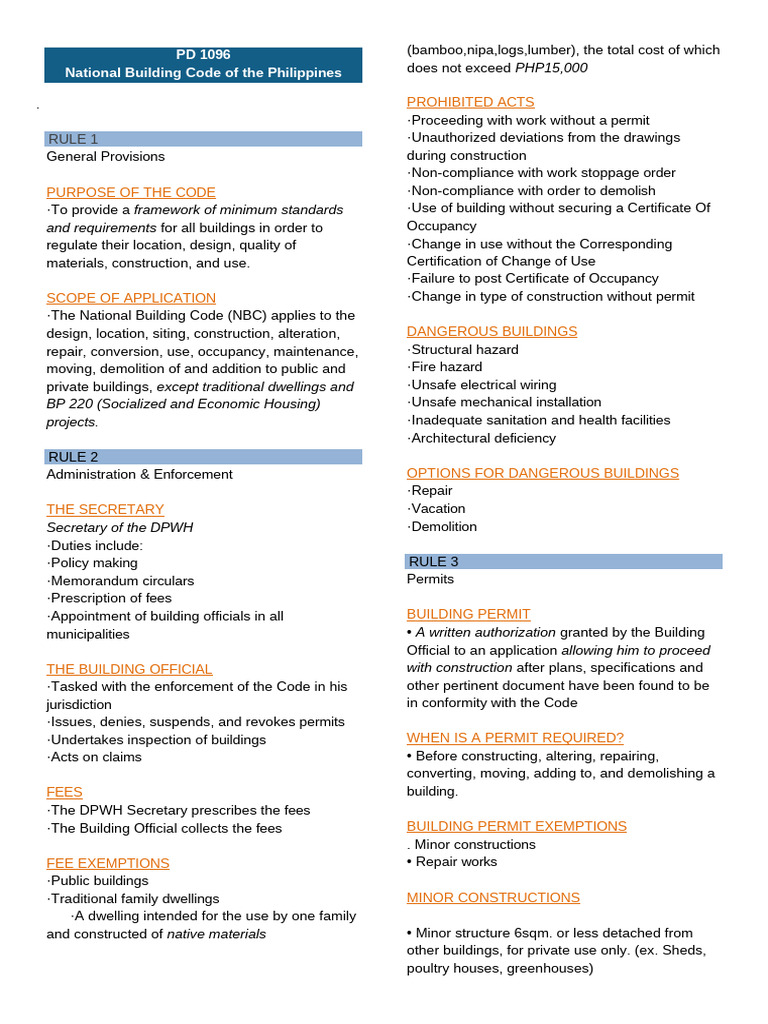 Pd 1096- Notes | PDF | Building Code | Building