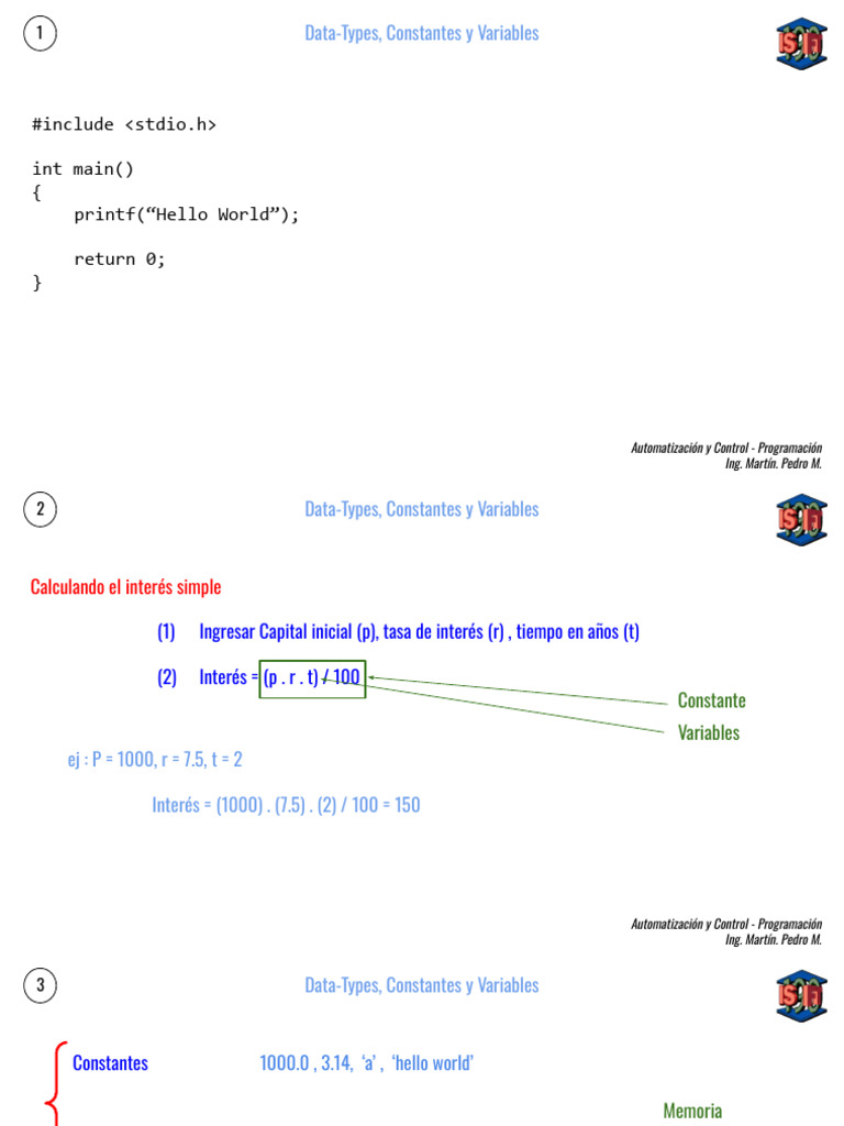 Tipos de Datos en C: Variables y Constantes | PDF | Variable ...