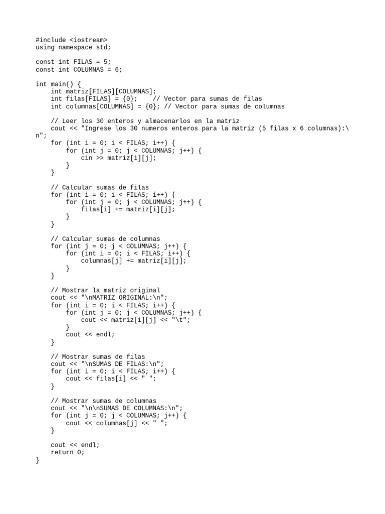 Sumas de Matriz en C++ | PDF