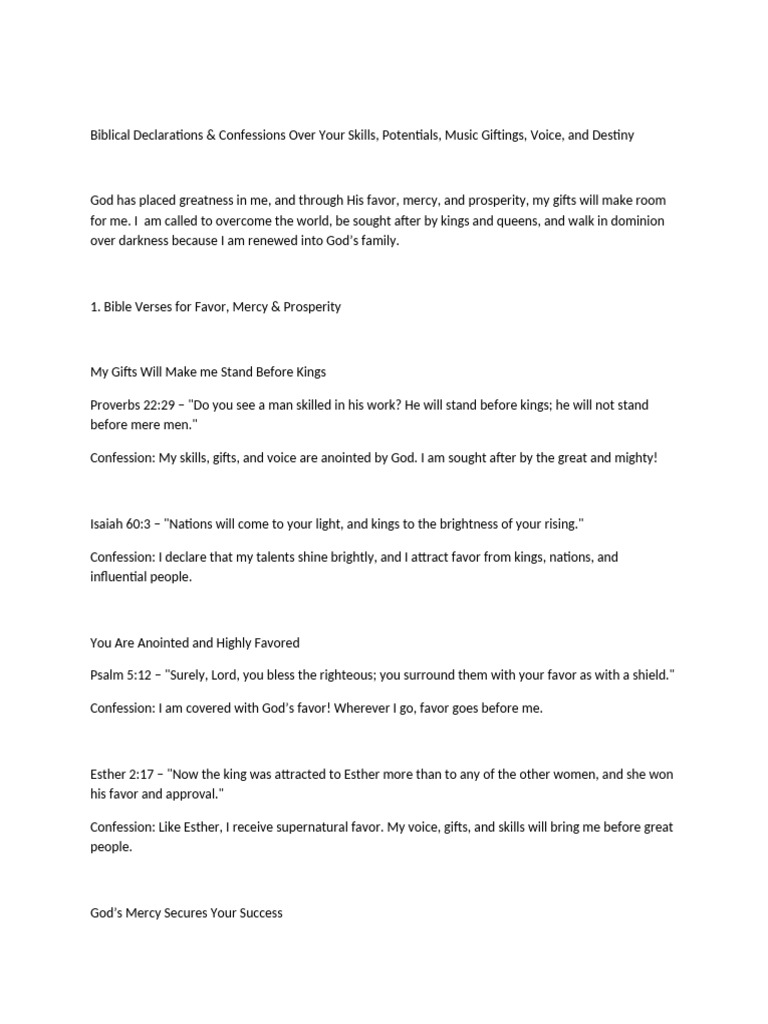 Biblical Declarations & Confessions Over Your Skills, Potentials, Music ...
