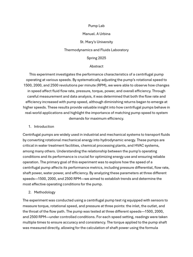 Centrifugal Pump Performance Analysis | PDF | Pump | Power (Physics)