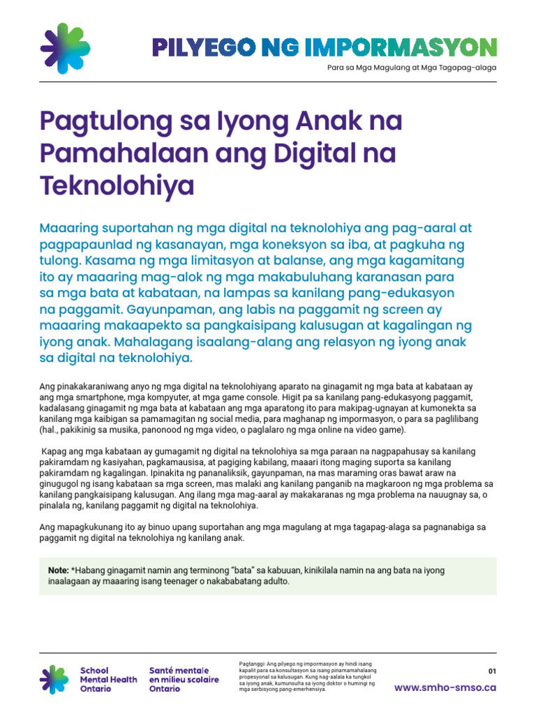 Helping Your Child Manage Digital Technology Tagalog 1 | PDF