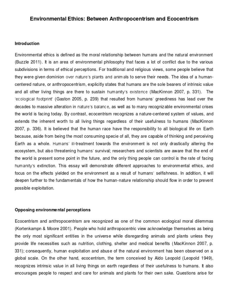 Environmental Ethics: Between Anthropocentrism and Ecocentrism | PDF ...