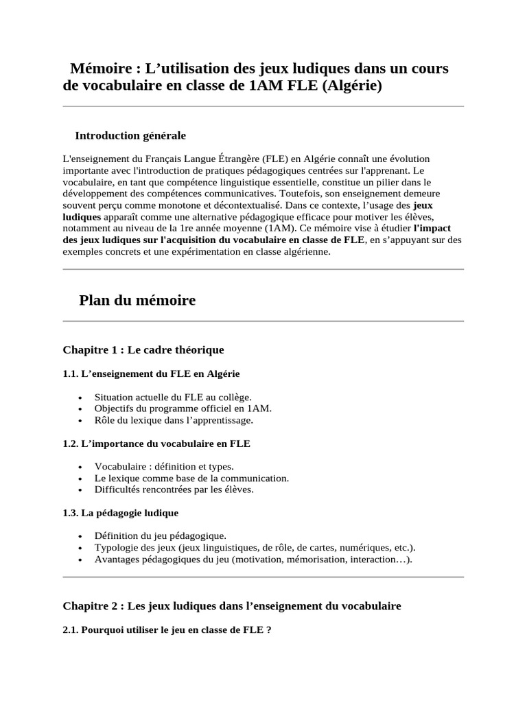 Jeux ludiques pour enseigner le vocabulaire FLE | PDF | Pédagogie | Lexique