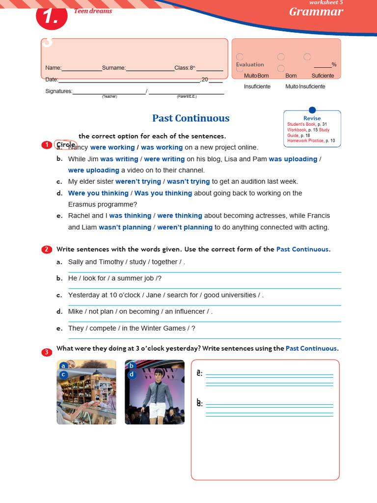 Past Continuous Grammar Worksheet | PDF