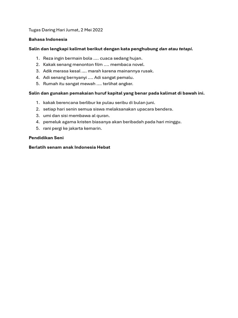 Tugas Daring Bahasa Indonesia 2 Mei 2022 | PDF