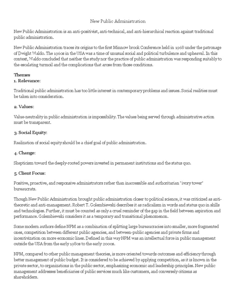 Overview of New Public Administration | PDF
